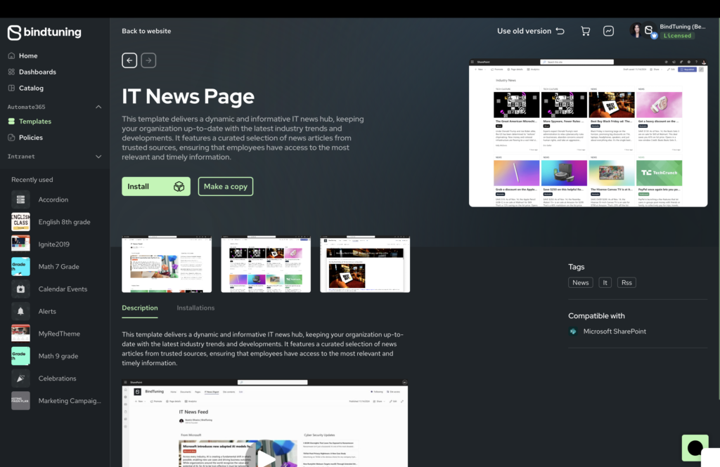 The IT News Page template details page